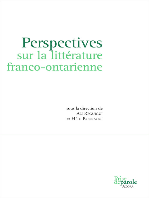 Title details for Perspectives sur la littérature franco-ontarienne by Hédi Bouraoui - Available